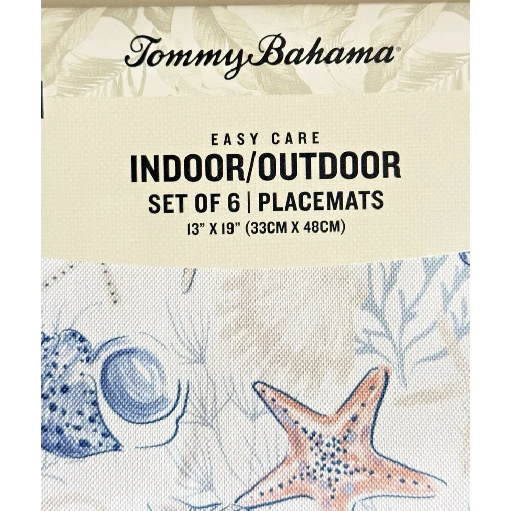 Tommy Bahama Placemats Set of 6 Beach Shells Indoor Outdoor Fade Water Resistant